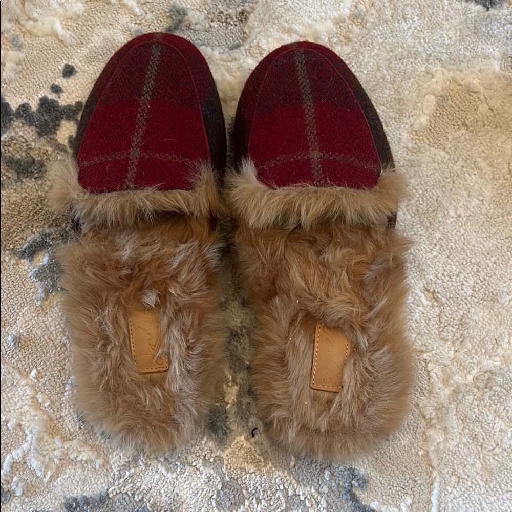 Plaid Faux Fur Lined Slippers